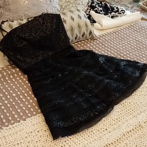 BCBG Black Sequence And Lace Detachable Straps/Strapless Dress NEW
